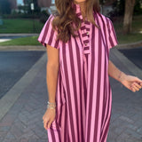 The Serena Stand High Neck Stripe Midi Dress