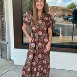 Entro Floral Puff Sleeve Midi Dress