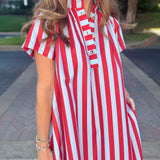 The Serena Stand High Neck Stripe Midi Dress