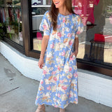 Blue Blossom Button Midi Dress