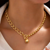 Gold-Tone Mixed Link & Round Bead Pendant Necklace