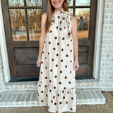 Ruffle Neck Tie Sleeveless Midi Dress