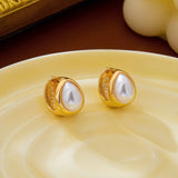 Chunky Gold & Pearl Teardrop Huggie Hoop Earrings