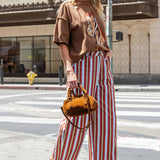 Bust Out Barrel Leg Stripe Casual High Waist Pants