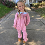 Pink Sweat Pea Ruffle Collar Romper