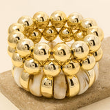 Chunky Marble Resin And Metallic Ball Beaded Bracelet Set