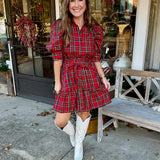 Merry Moments Plaid Puff Sleeve Dress