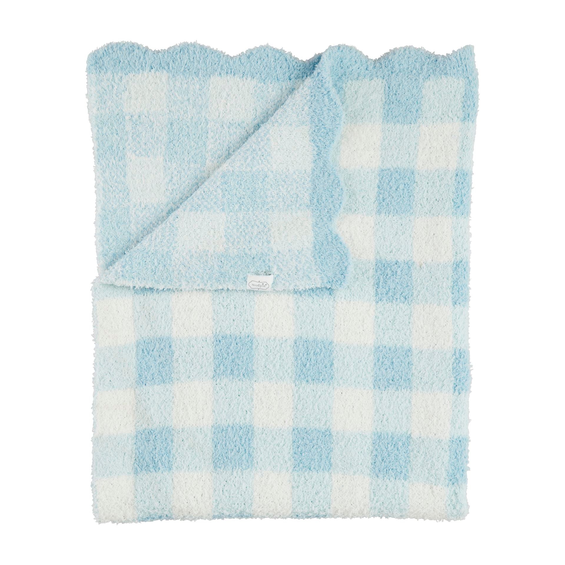 Blue Gingham Scallop Chenille Blanket