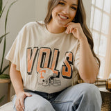 Tennessee Vols Helmet Fade Off White Thrifted Tee