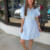Textured Shirt Dress with Smocked Side Waist