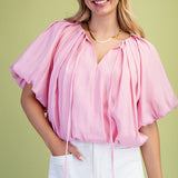 Short Sleeve Balloon Pleated Crop Top