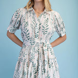 Leaf Print Mini Shirt Dress