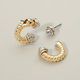 Stone Tip Two Tone Twisted Metal Ear Jacket Earrings