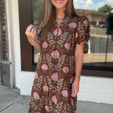 Entro Floral Puff Sleeve Midi Dress