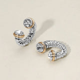 Stone Tip Two Tone Twisted Metal Ear Jacket Earrings