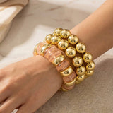 Chunky Marble Resin And Metallic Ball Beaded Bracelet Set