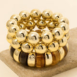 Chunky Marble Resin And Metallic Ball Beaded Bracelet Set