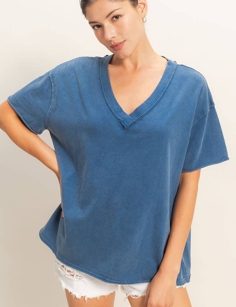 Washed V-Neck Oversized Tee