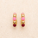 Multi-Color Cabochon Gold Hoop Earrings