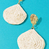 Hammered Metal Raffia Teardrop Dangle Earrings