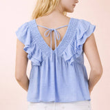 Smocking Detail Ruffle Sleeve Cotton Gauze Top