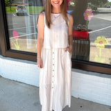Stripe Sweetheart Button Down Sleeveless Midi Skirt Set