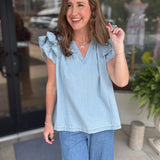 Chambray Ruffle Top