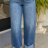 4 Way Stretchy Mid Rise Cropped Straight Jeans with Cuffed Hem