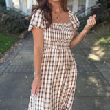 Plaid Smocked Midi Dress