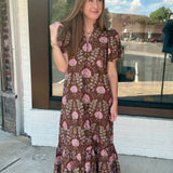 Entro Floral Puff Sleeve Midi Dress