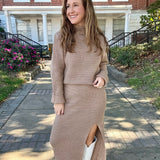Caramel Ribbed Knit Mock Neck Sweater Set