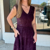 Plum V-Neck Midi Dress with Pockets