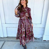 Autumn Boho Patchwork Midi Dress