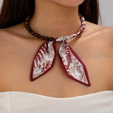 Silky Scarf & Beaded Strand Collar Choker Necklace