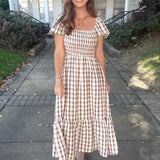 Plaid Smocked Midi Dress