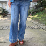 High rise wide leg pintuck denim pants