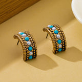Vintage Western Turquoise & Pearl Hoop Earrings