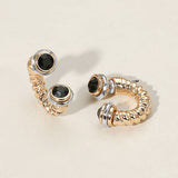 Stone Tip Two Tone Twisted Metal Ear Jacket Earrings
