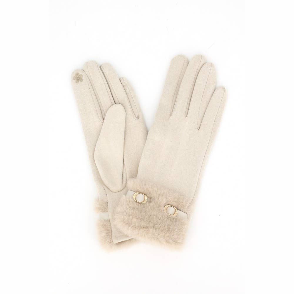Fur Band Buckle Accent Touchscreen Gloves