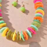 MULTI COLORED BONE DISC BEAD DESIGN NECKLACE EARRING SET