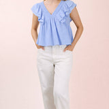 Smocking Detail Ruffle Sleeve Cotton Gauze Top