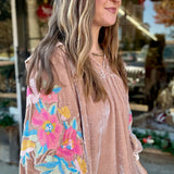 Blush Velvet Floral Embroidered Blouse