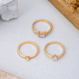 Milky Pink Opal Baguette Teardrop 3-Piece Ring Set