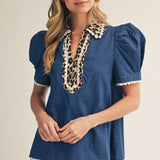 Hayride Chambray Crochet Blouse