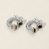 Stone Tip Two Tone Twisted Metal Ear Jacket Earrings