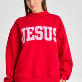 Embroidered "JESUS" Mock Neck Sweatshirt