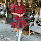 Merry Moments Plaid Puff Sleeve Dress