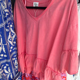 NT12430-Mineral Washed Ruffle Detail Knit Top