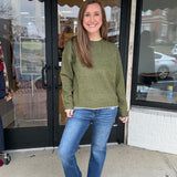 Olive Pearl Trim Knit Sweater