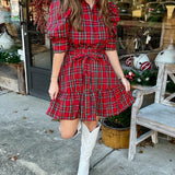 Merry Moments Plaid Puff Sleeve Dress